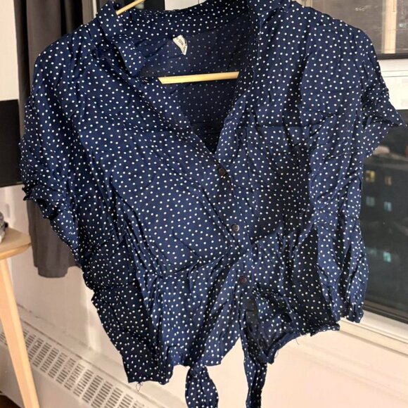 Navy blue and white polka dot blouse #polkadot - Picture 1 of 1